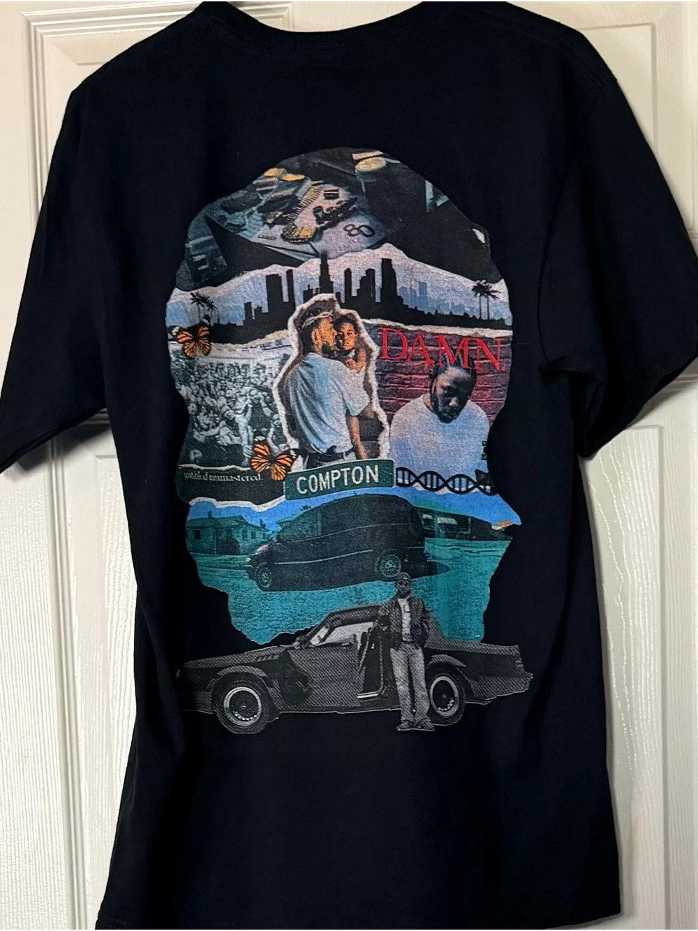 Black Graphic Men’s T-Shirt with Blue Print Kendrick Lamar